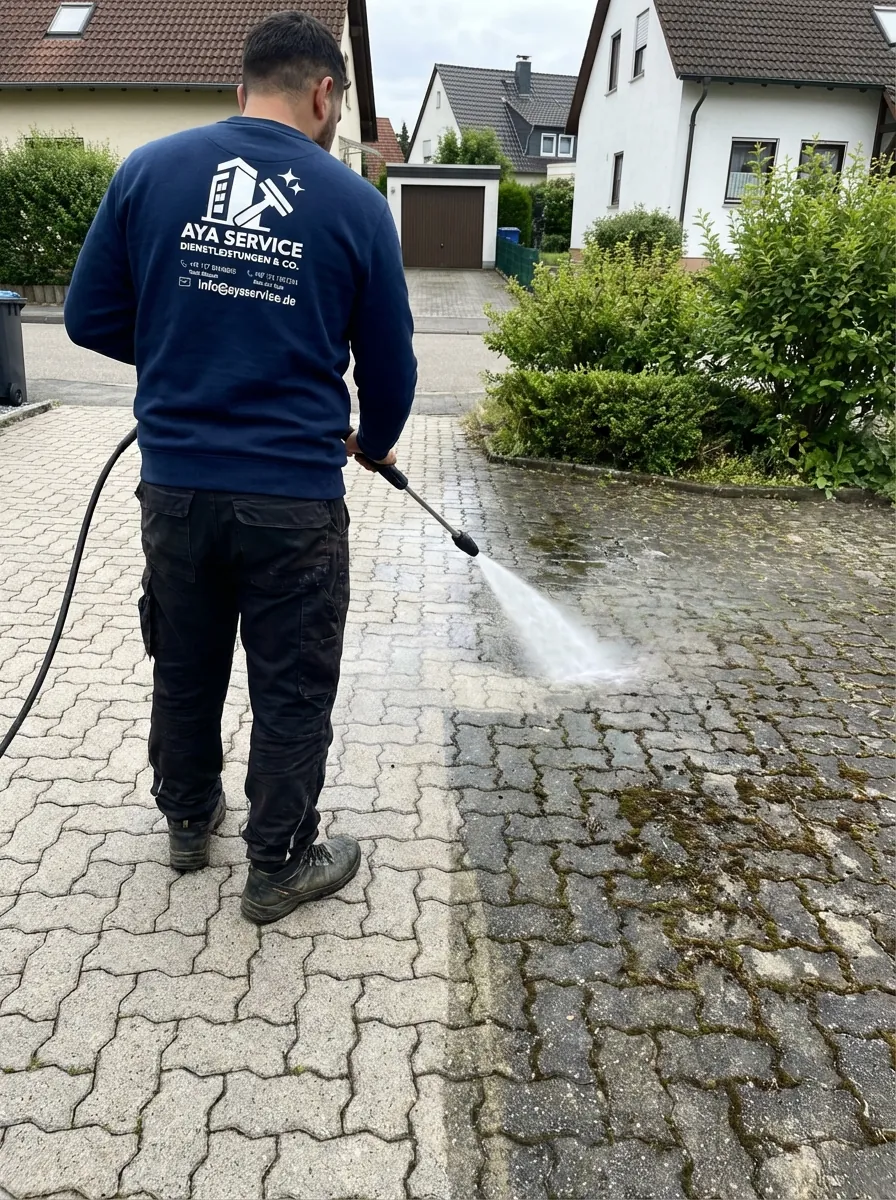 Pflastersteinreinigung mit Hochdrucklanze - AYA Service